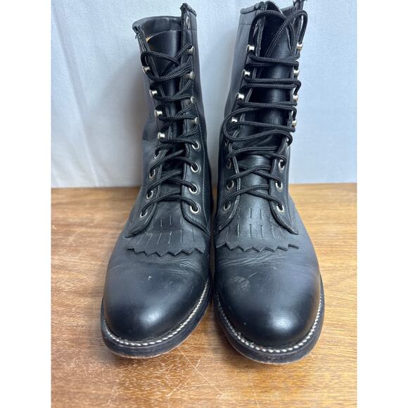 Vintage Justin Boots Black Kiltie 6.5 Women's Lace Up Western Cowgirl Rodeo Shoe - Picture 4 of 11